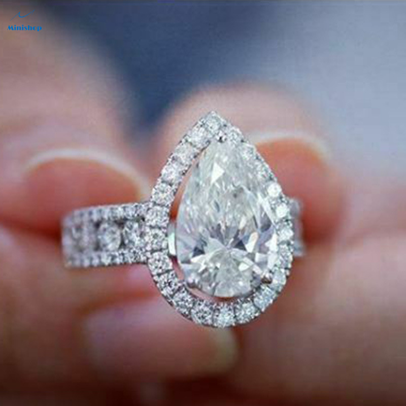 Lady Luxury Pear Shaped  Ring  Water Drops Diamond Engagement Ring Wedding Anniversary Party Ring