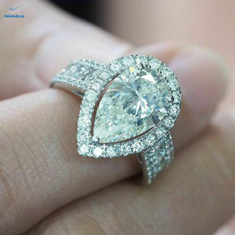 Lady Luxury Pear Shaped  Ring  Water Drops Diamond Engagement Ring Wedding Anniversary Party Ring
