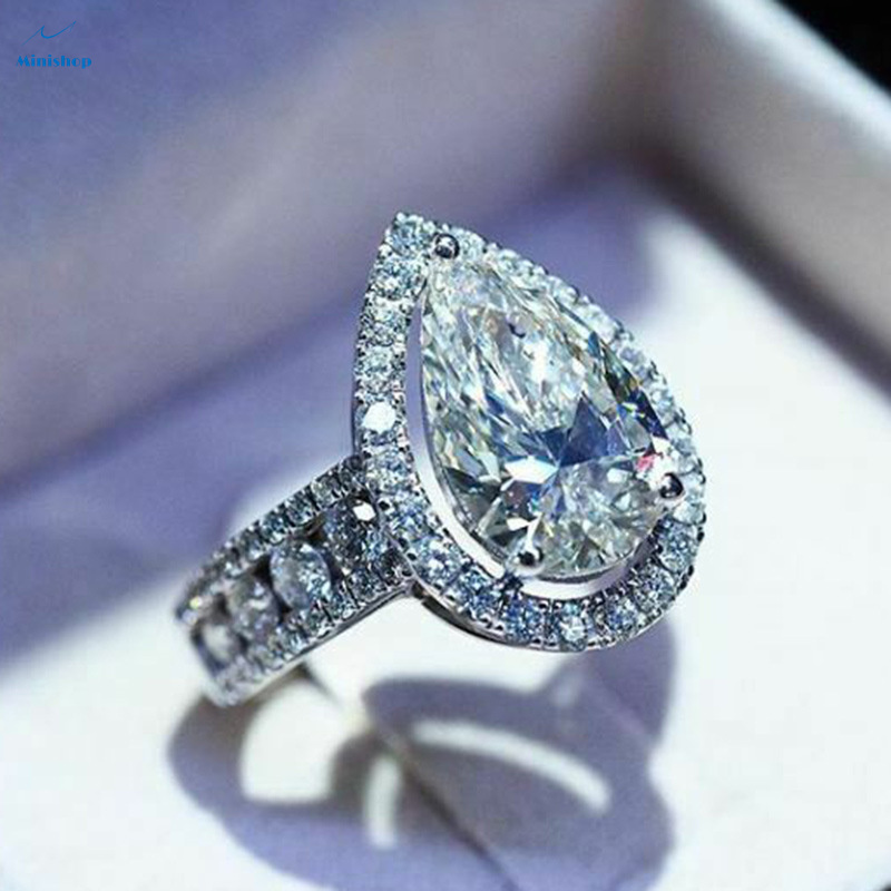 Lady Luxury Pear Shaped  Ring  Water Drops Diamond Engagement Ring Wedding Anniversary Party Ring