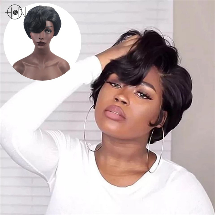 10 Inch Synthetic Wigs Short Wavy Natural Black Hair Wigs For