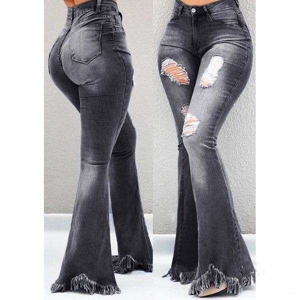 jeans za wanawake Women's Clothes  Trousers & Leggings Fashion  Girls Vintage Plus Size High Waist Flared Ripped Long Jeans Washing Demin Jeans(Grey，Dark Blue，Light Blue)