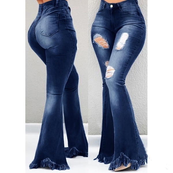 jeans za wanawake Women's Clothes  Trousers & Leggings Fashion  Girls Vintage Plus Size High Waist Flared Ripped Long Jeans Washing Demin Jeans(Grey，Dark Blue，Light Blue)