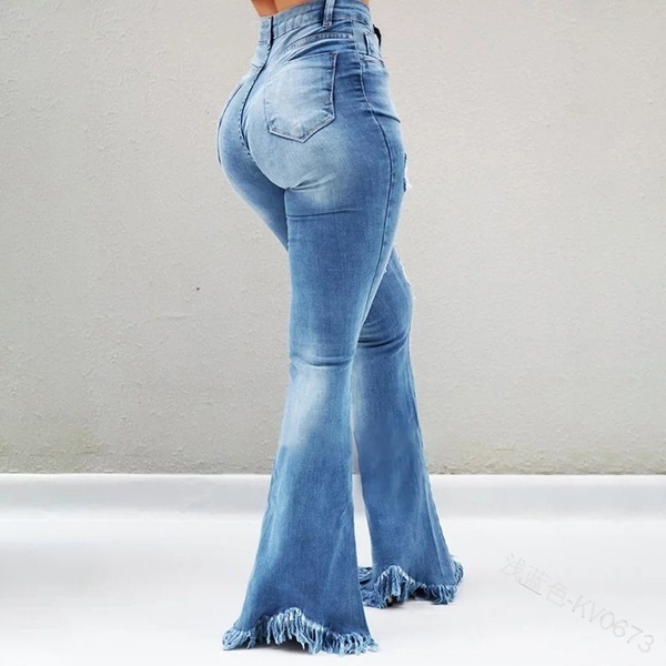 jeans za wanawake Women's Clothes  Trousers & Leggings Fashion  Girls Vintage Plus Size High Waist Flared Ripped Long Jeans Washing Demin Jeans(Grey，Dark Blue，Light Blue)