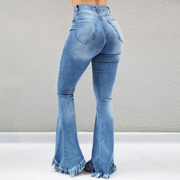 jeans za wanawake Women's Clothes  Trousers & Leggings Fashion  Girls Vintage Plus Size High Waist Flared Ripped Long Jeans Washing Demin Jeans(Grey，Dark Blue，Light Blue)