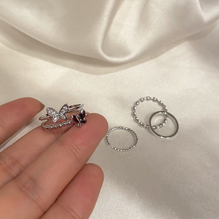 pete za wanawake 1Set 4pcs/set women's Fashion Accessories Jewellery  exquisite super fairy butterfly twisted ring  light luxury niche design fashion personality temperament