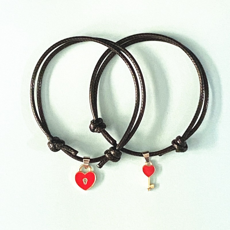 Women's Fashion Accessories  Jewellery 1 Pair Simple Couple Bracelet Keys Love Lock Bracelet Jewelry Bracelet Braided rope Chaina （Black/White/Pink/Red/Blue/Purple)）