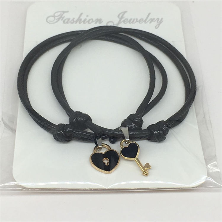 Women's Fashion Accessories  Jewellery 1 Pair Simple Couple Bracelet Keys Love Lock Bracelet Jewelry Bracelet Braided rope Chaina （Black/White/Pink/Red/Blue/Purple)）