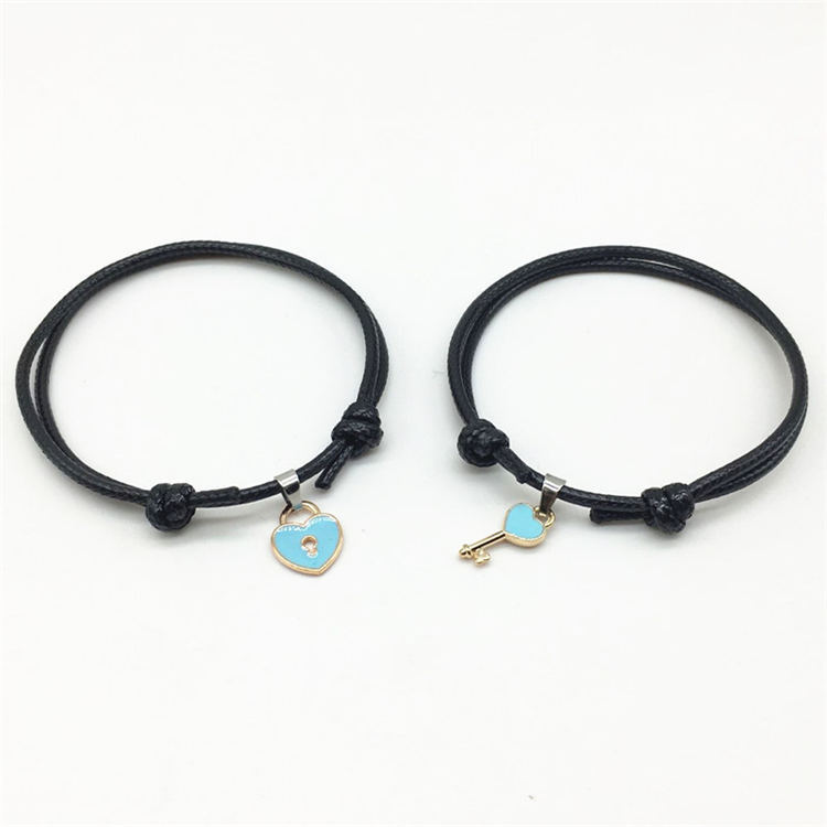 Women's Fashion Accessories  Jewellery 1 Pair Simple Couple Bracelet Keys Love Lock Bracelet Jewelry Bracelet Braided rope Chaina （Black/White/Pink/Red/Blue/Purple)）