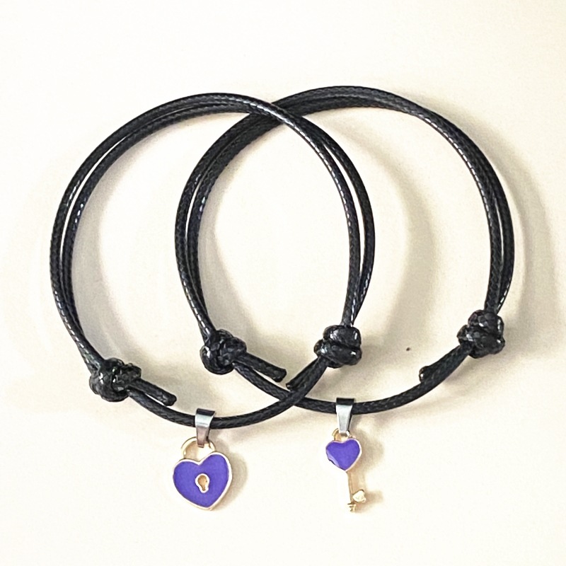Women's Fashion Accessories  Jewellery 1 Pair Simple Couple Bracelet Keys Love Lock Bracelet Jewelry Bracelet Braided rope Chaina （Black/White/Pink/Red/Blue/Purple)）