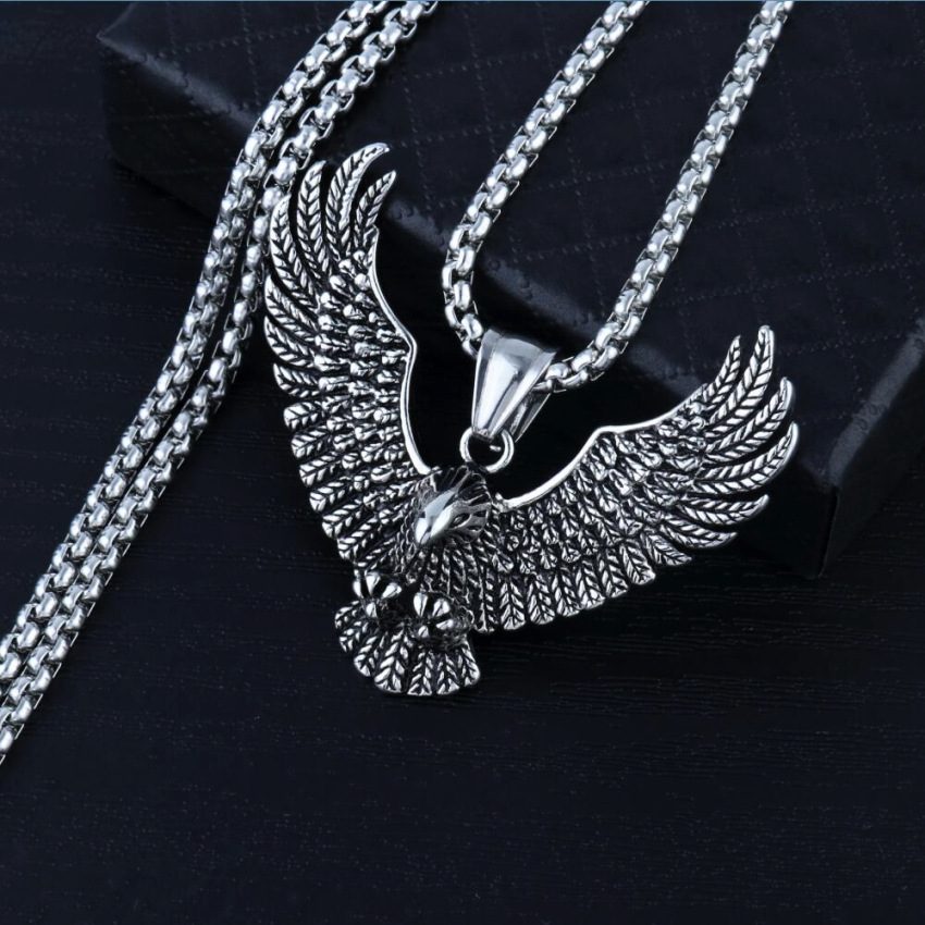 Mkufu wa wanaume 1Pcs Fashion Jewellery Animal Domineering personality Eagle Pendant Necklace For Men Stainless Steel Vintage Versatile Cast Silver Collar Chain Neckchain