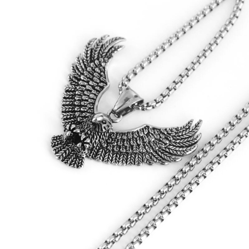 Mkufu wa wanaume 1Pcs Fashion Jewellery Animal Domineering personality Eagle Pendant Necklace For Men Stainless Steel Vintage Versatile Cast Silver Collar Chain Neckchain