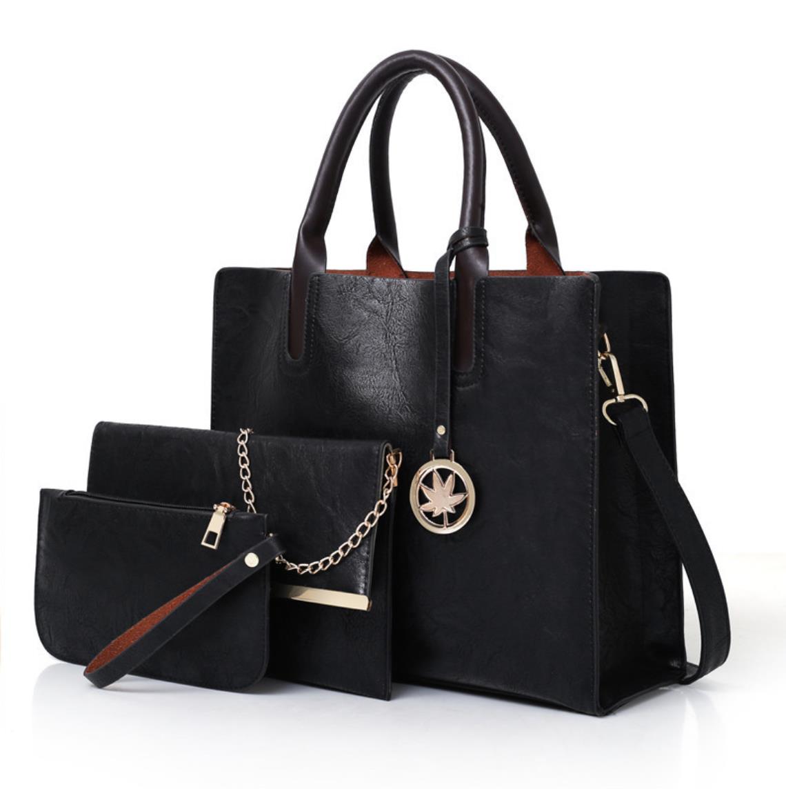 High-quality New arrivals Women's Bags  3pcs/set PU Ladies handbags Tote Bag  Clutch bag High-capacity Maple Pendant