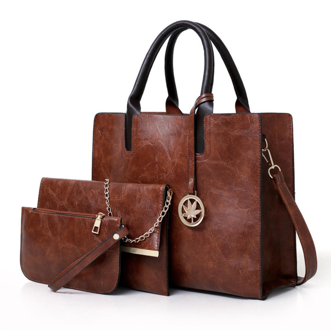 High-quality New arrivals Women's Bags  3pcs/set PU Ladies handbags Tote Bag  Clutch bag High-capacity Maple Pendant