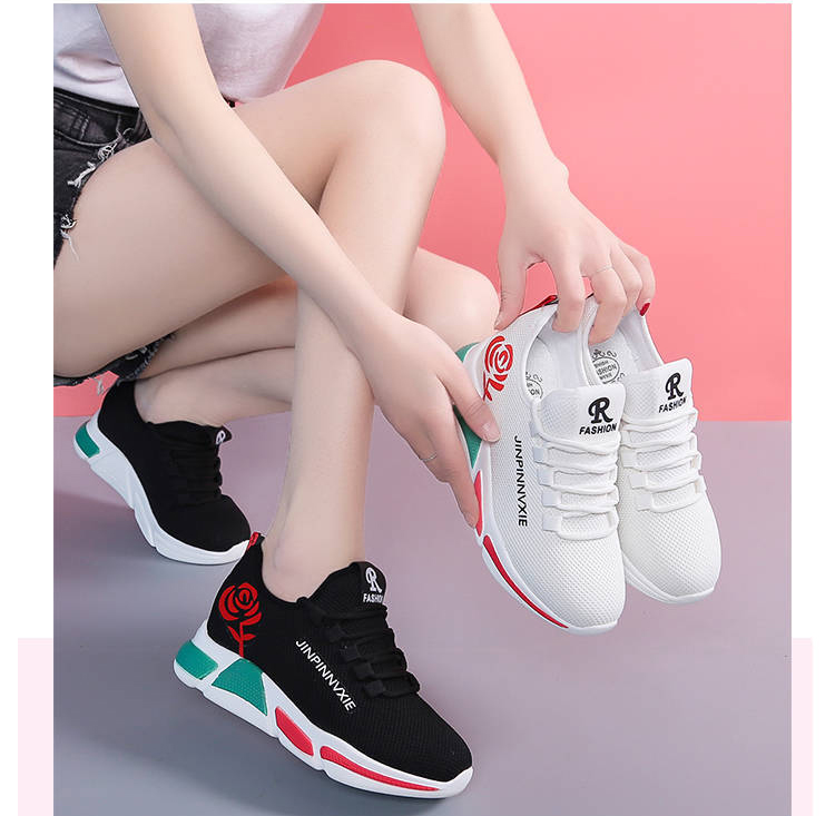 Bargains Women&apos;s Sneakers Hiker Shoes White Sole Flowers Breathable Fabric Soft Sole Sports Shoes-888