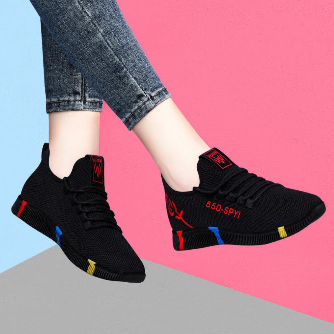 Bargains Women's Shoes Sneakers Hiker Shoes Colorful Flowers Breathable Fabric Soft Sole Sports Shoes-550#