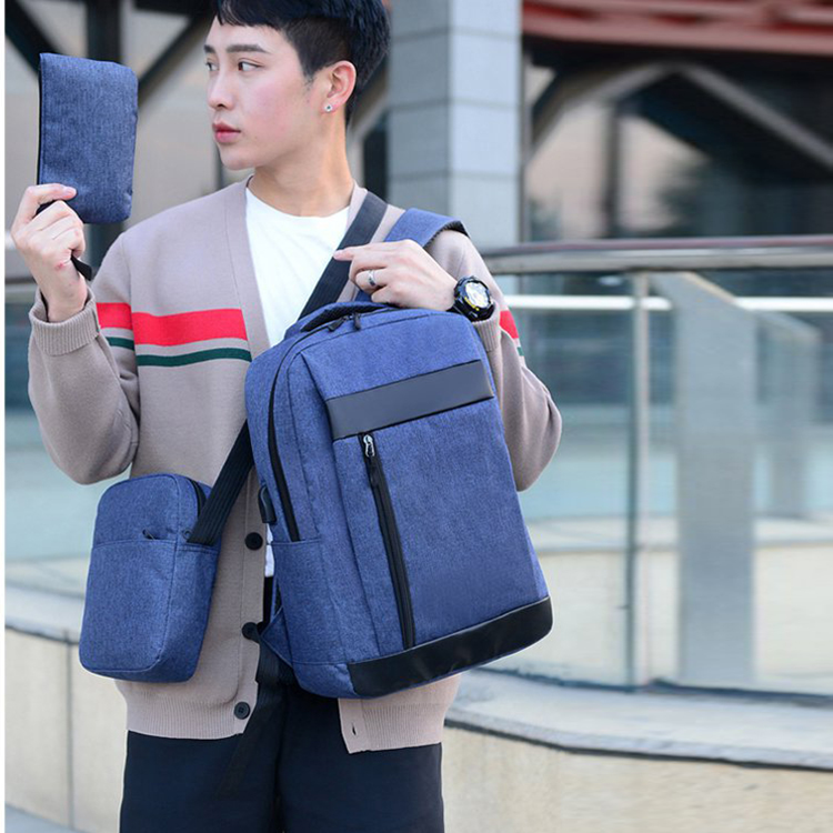 Laptop bag Men's Bags Travelling bag  School Bags 3Pcs/set USB Charging Socket Unisex Backpack+Shoulder bag+Wallet Handbags Backpacks