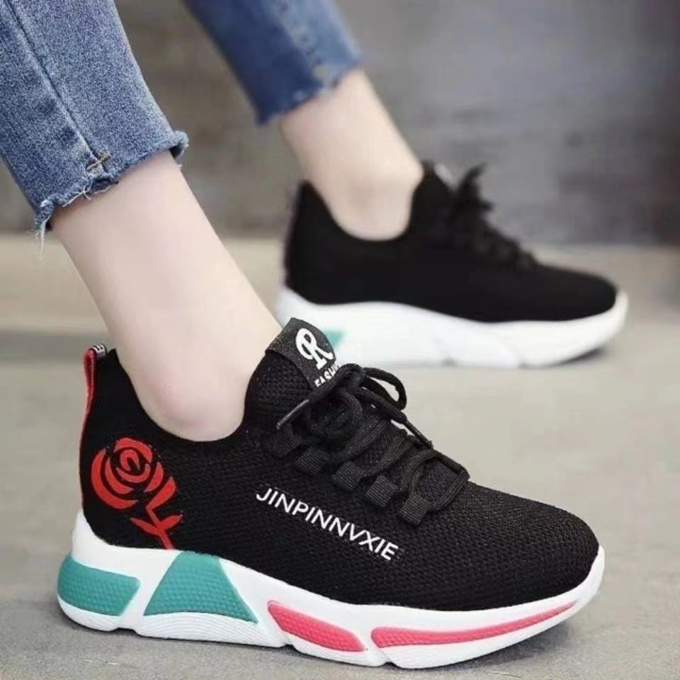 Bargains Women&apos;s Sneakers Hiker Shoes White Sole Flowers Breathable Fabric Soft Sole Sports Shoes-888