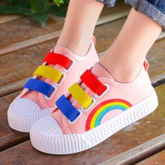 Athletic Girls Shoes Sports shoes casual shoes  Rubber shoes Dress shoes Kids Rainbow Canvas shoes princess comfortable soft  children sneakers boots Pink 37