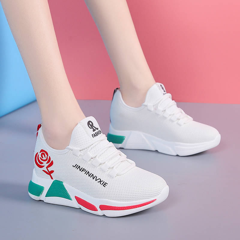 Bargains Women&apos;s Sneakers Hiker Shoes White Sole Flowers Breathable Fabric Soft Sole Sports Shoes-888