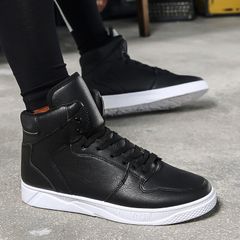 Bargains Stylish Men's Shoes Sneakers Cool Solid color High Top Boots Casual Shoes PU leather Black 43