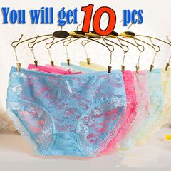 New arrivals 10Pcs/set Ladies Underwears Knickers Women's low waist lace Lingerie Solid Color Briefs Panties Random Free Size（for50-63kg Ladies））