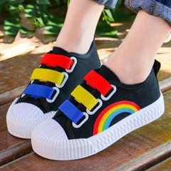 Athletic Kids canvas Rainbow shoes comfortable soft casual shoes kids sneakers boots black 27