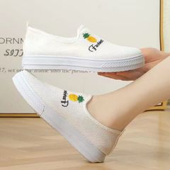 Sports Shoes Women's Shoes  Sneakers Rubber shoes Ballerinas and Flats Espadrilles Women Athletic Breathable Mesh Pineapple embroidery Loafers & Slip-Ons Flat shoes flats court sho White 37