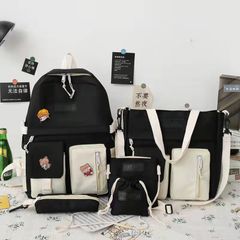 New arrivals 5Pcs/set New arrival Women's Bags Backpacks Bookbags Laptop bag Travelling bag Unisex Backpack+Shoulder bag+Wallet+handbags pencil case+coin purse Black as picture