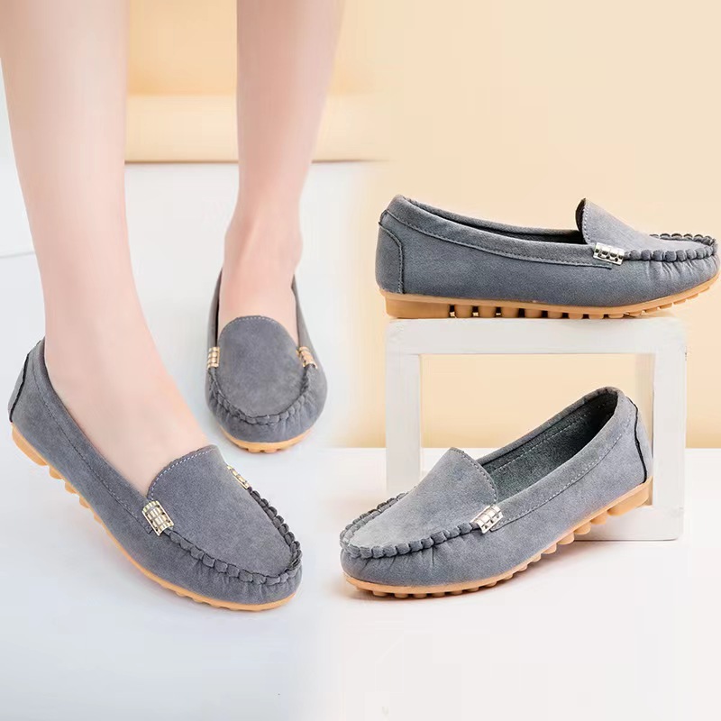 New arrival Women's Shoes Ballerinas and Flats Metal Buckle Decoration Suede Doug shoes Loafers & Slip-Ons Flat shoes【Choose 1 size larger than usual】