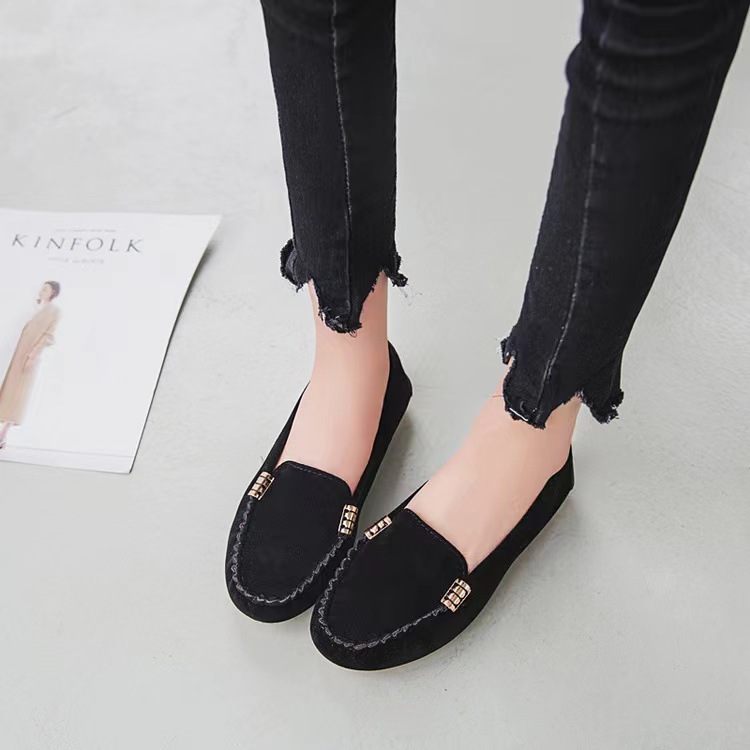 New arrival Women's Shoes Ballerinas and Flats Metal Buckle Decoration Suede Doug shoes Loafers & Slip-Ons Flat shoes【Choose 1 size larger than usual】