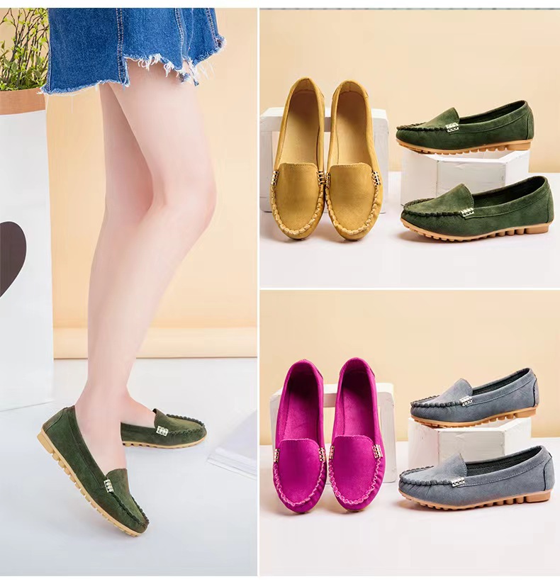 New arrival Women's Shoes Ballerinas and Flats Metal Buckle Decoration Suede Doug shoes Loafers & Slip-Ons Flat shoes【Choose 1 size larger than usual】