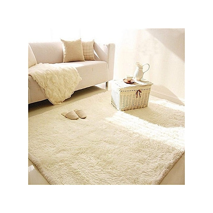 Shaggy Carpets Fluffy Rugs Floor Yoga Bedroom Mat/Cover 5 by 9 (Cream)