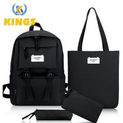 4 pcs Ladies Bags Set Women 14 inch Laptop Backpack Bookbags School Bags Shoulder Bag Handbag Canvas Waterproof Kings Fashion black one size