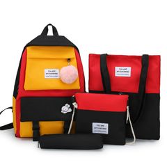 4 Pcs Set School Bags 14 inch Ladies Laptop Backpack Bag Women Travel Rucksack Handbags Bookbags Black one size