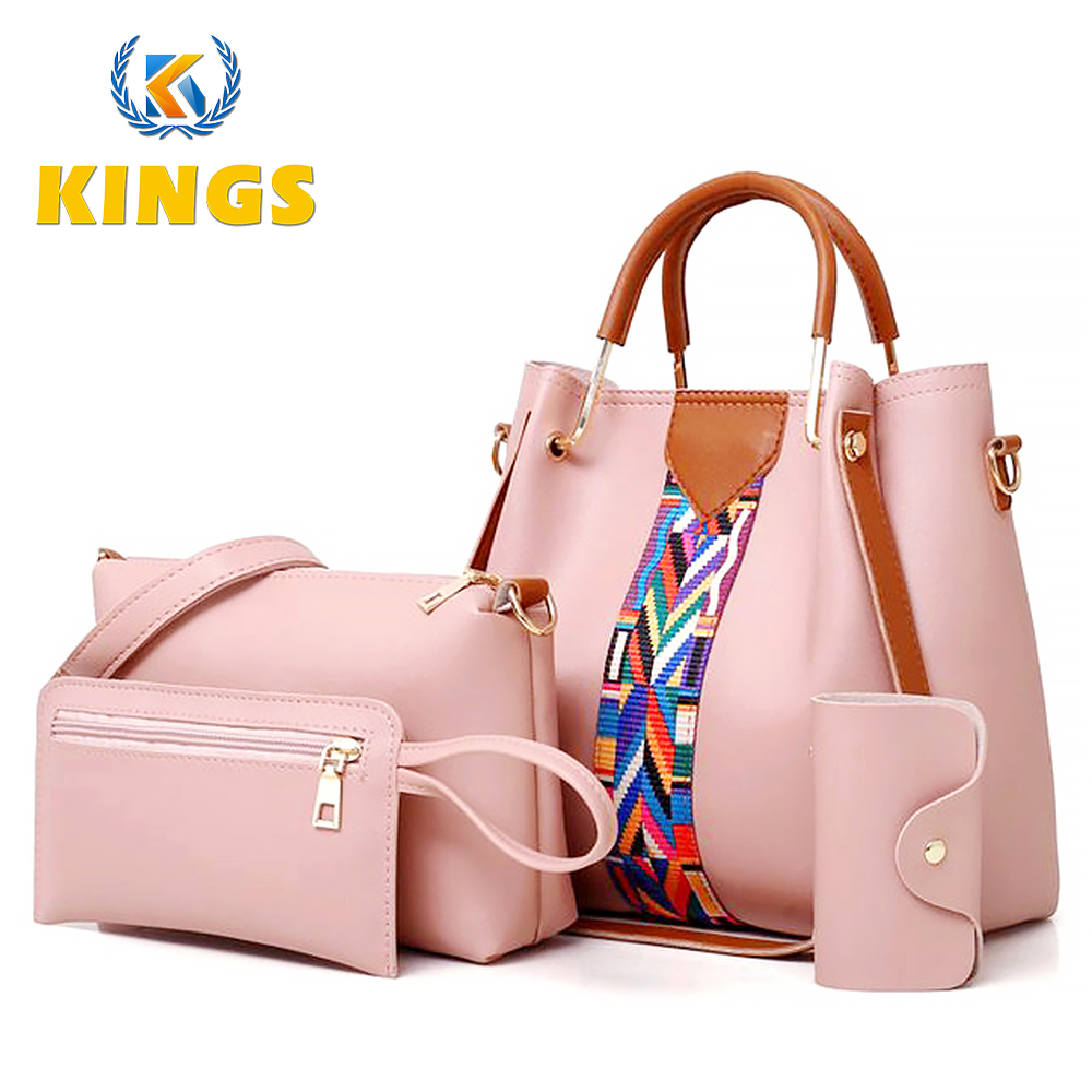 4pcs Ladies Bag Set Women Handbags Shoulder Tote Sling Bags PU Leather Waterproof Kings Fashion