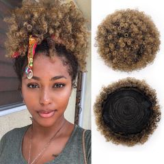 Fast Delivery Afro Puff Kinky Curly Drawstring Ponytail Bun Syntheeic Hair updo Hair Extension 1b-27# Short