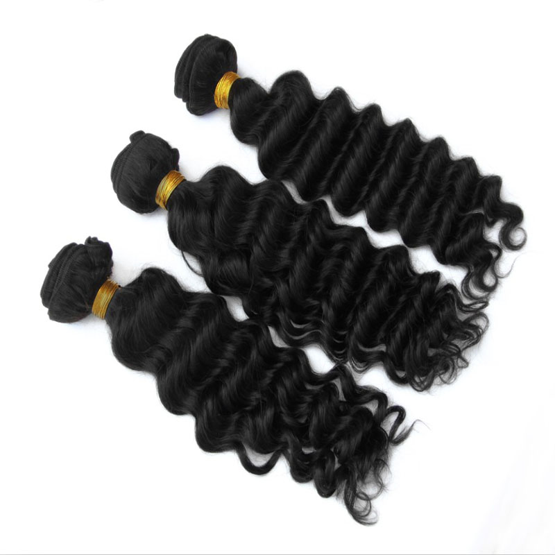3 Bundles Indian Deep Wave Curly Hair Virgin Human Hair Extensions Weave 100g/pc Natural Black