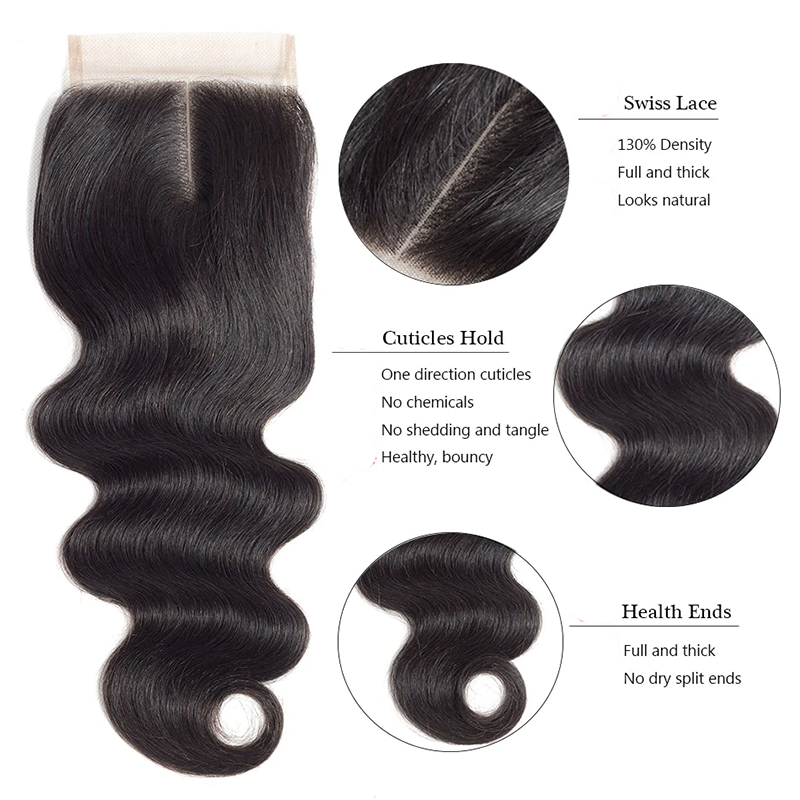 4*4 Lace Closure Virgin Body Wave Hair Weaves Real Human Hair