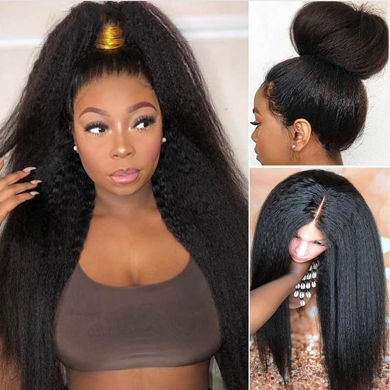 Kinky Straight Wig Lace Front Human Hair Wigs Brazilian 13*4 Human Hair Lace Front Wig Density 130%