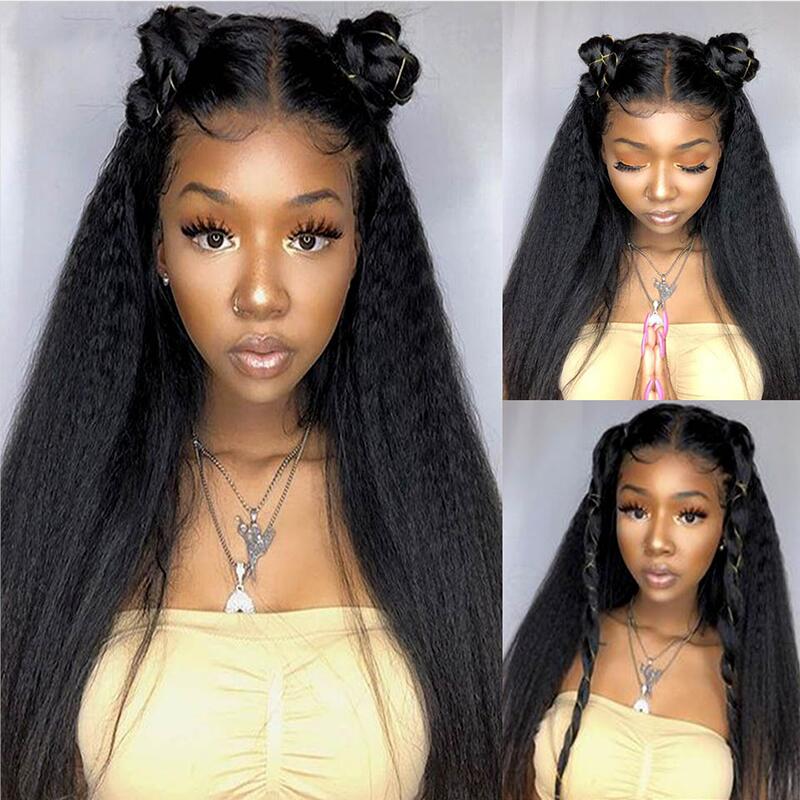 Kinky Straight 13*4 Lace Front Human Hair Wigs Pre Plucked With Baby Hair Malaysian Human Hair Wig