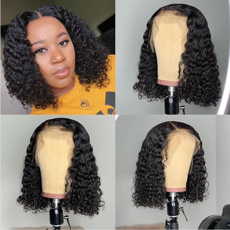 Jerry Curly Lace Front Human Hair Wigs With Baby Hair Brazilian Remy Hair Curly Bob Wigs Pre-Plucked