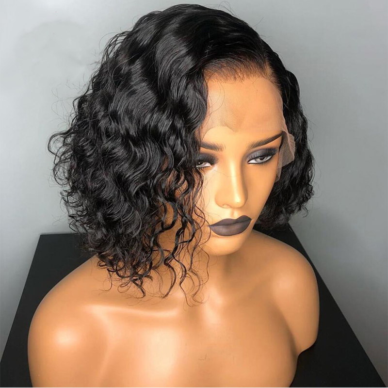 13*4 Short Natural Wave Lace Front Human Hair Wigs Brazilian Wig Pre Plucked With Baby Hair Bleached