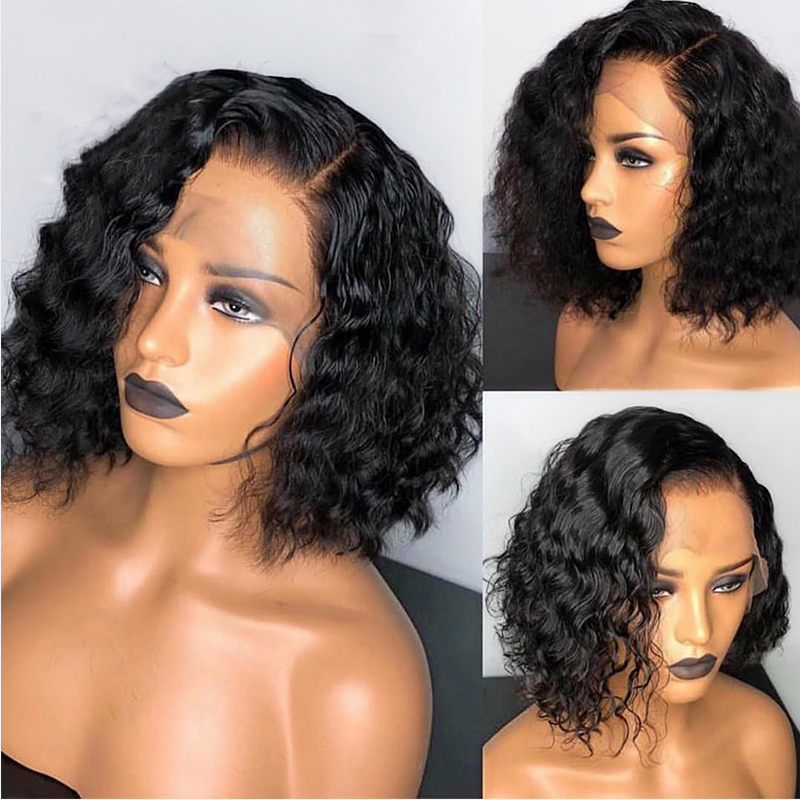 13*4 Short Natural Wave Lace Front Human Hair Wigs Brazilian Wig Pre Plucked With Baby Hair Bleached