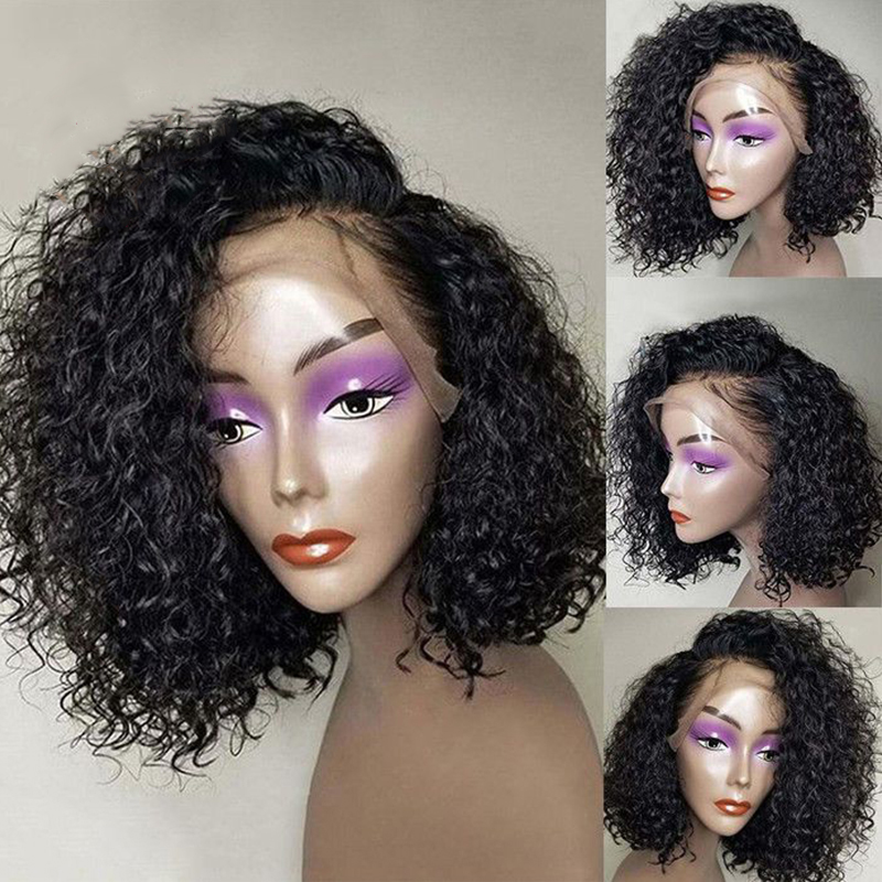 13*4 Lace Front Human Hair Wigs Short Curly Bob Lace Wig Remy Brazilian Plucked With Baby Hair