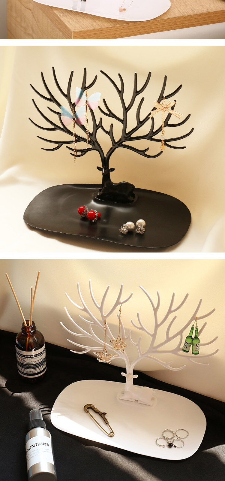 Deer Earrings Necklace  Jewelry Cosmetic Organizer Display Stand Tray Tree Makeup Storage Holder