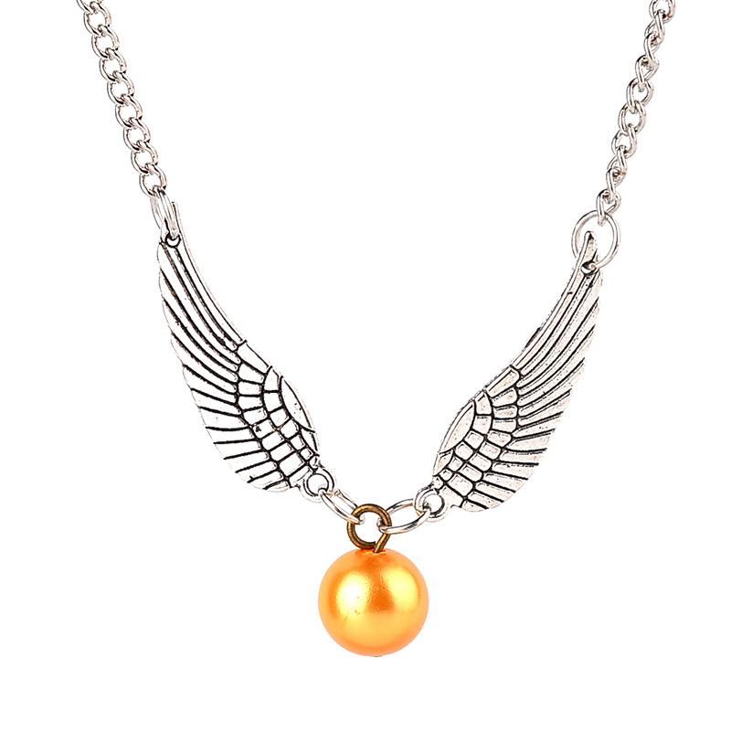 Harry Movie golden snitch  Necklace Vintage silver bronzefly wings bead Pendant Necklace Jewelry