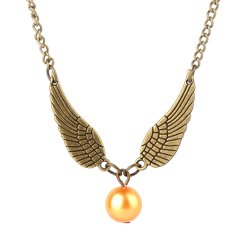 Harry Movie golden snitch  Necklace Vintage silver bronzefly wings bead Pendant Necklace Jewelry