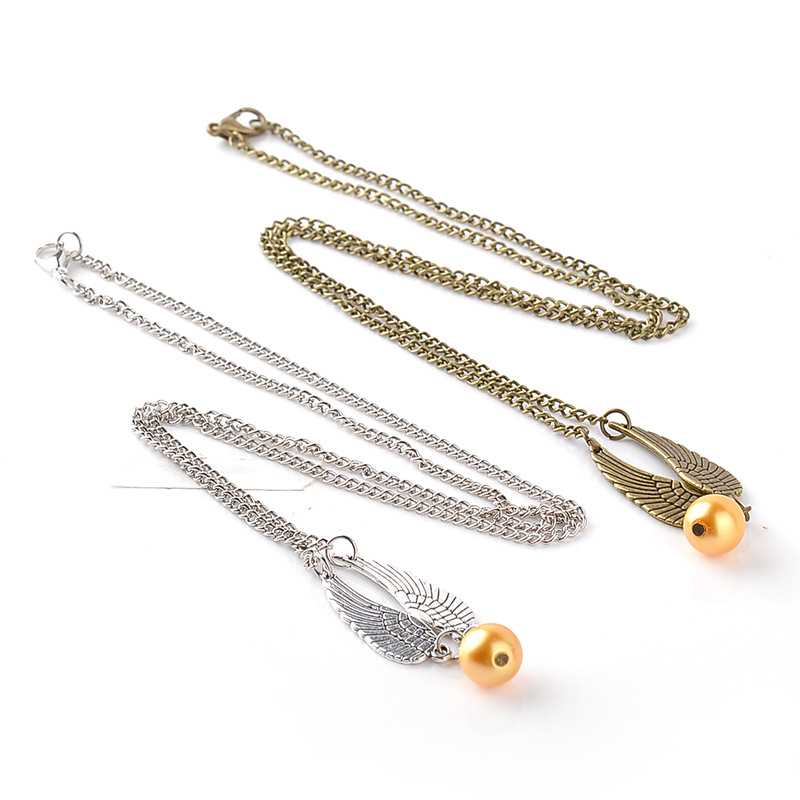 Harry Movie golden snitch  Necklace Vintage silver bronzefly wings bead Pendant Necklace Jewelry