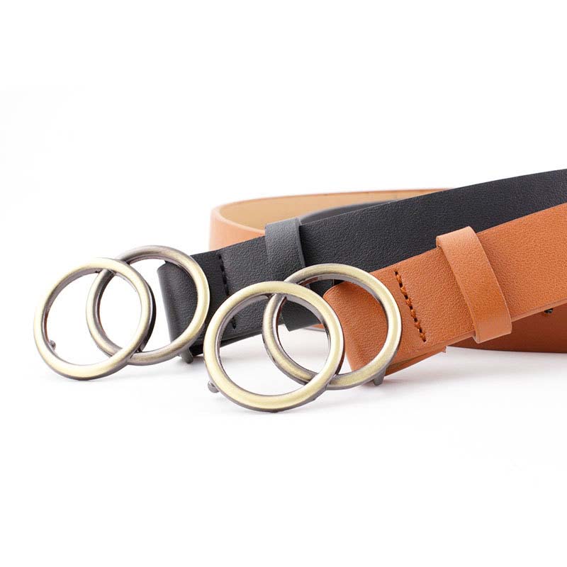 Double Ring Belts For Women Fashion Dress Jeans Belt PU Leather Metal Buckle Heart Pin Waist Belts Lady Girls Leisure Waistbands