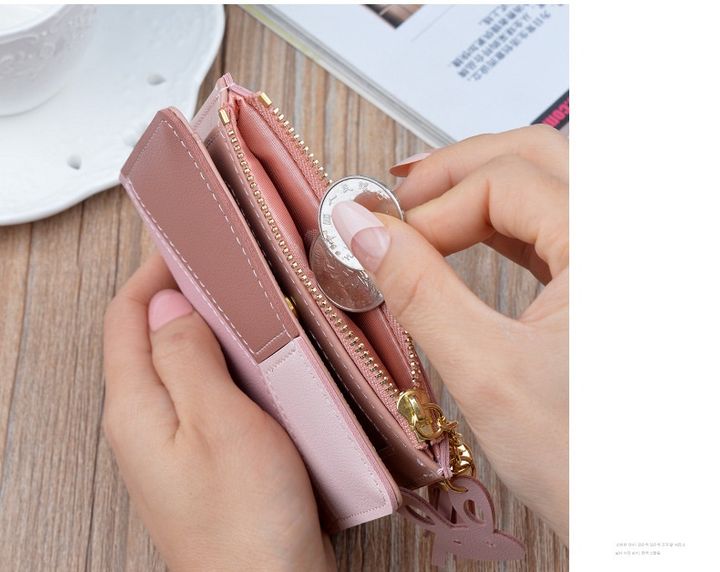Women&apos;s Wallets Small Mini Safe Money Bag Female Short Butterfly Fringed Zipper Purse Credit Cards